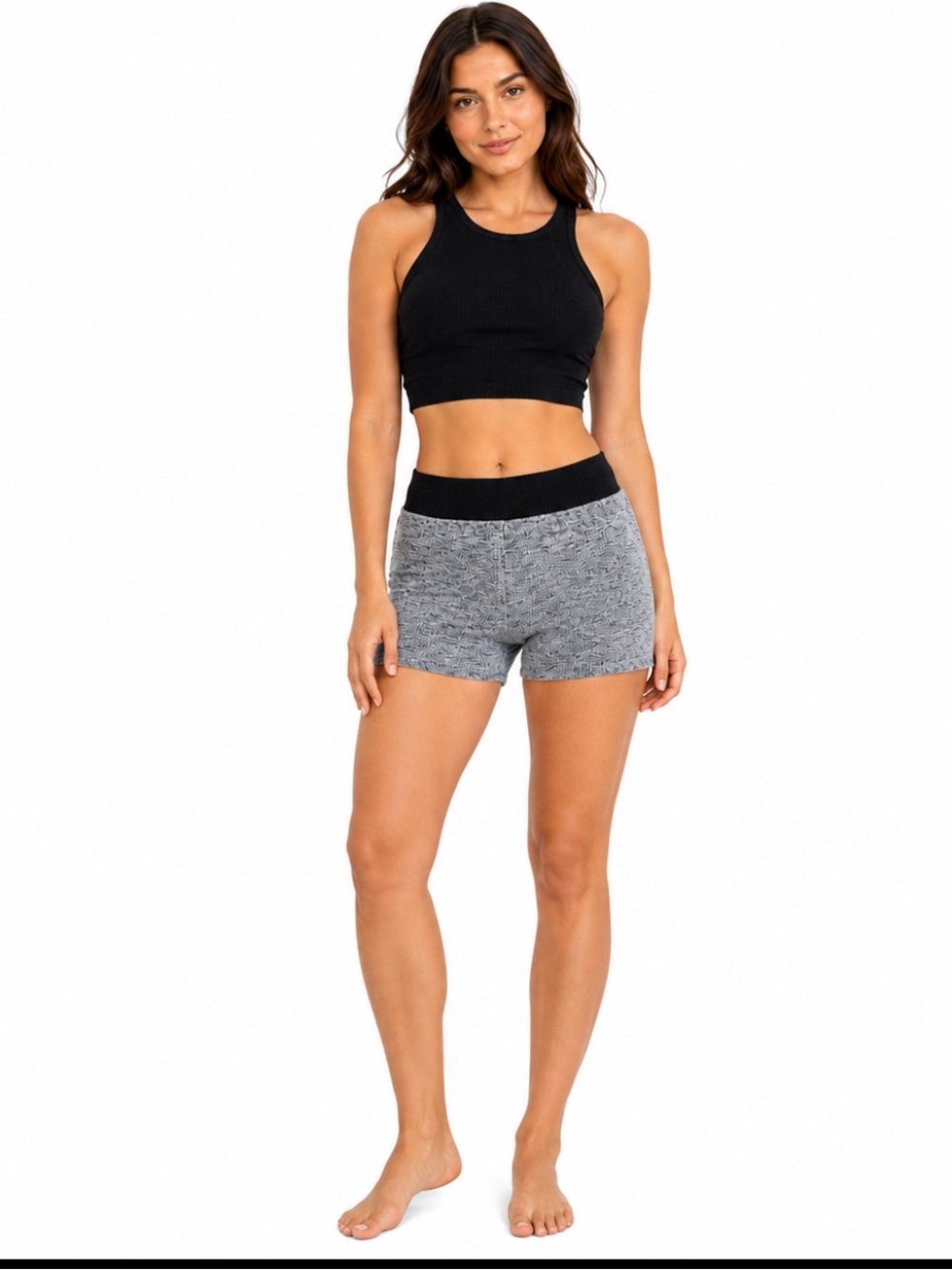 Free People Gray Ribbed Seamless Lounge Shorts Black Waist M/L